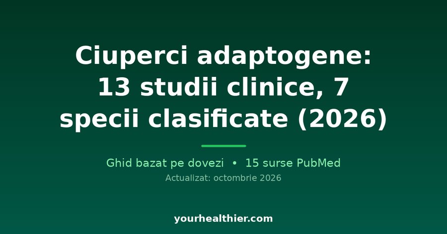 Ciuperci adaptogene: 13 studii clinice, 7 specii clasificate (2026)