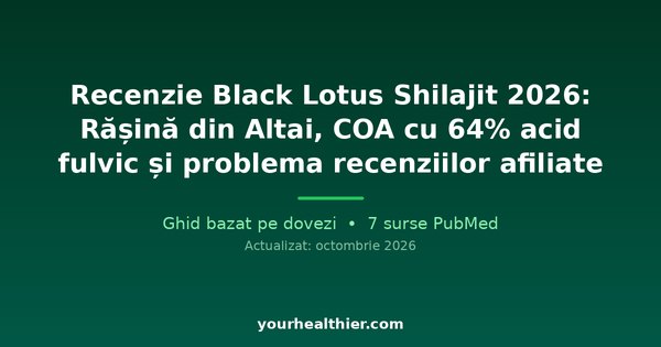Recenzie Black Lotus Shilajit 2026: Rășină din Altai, COA cu 64% acid fulvic și problema recenziilor afiliate