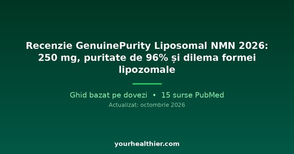 Recenzie GenuinePurity Liposomal NMN 2026: 250 mg, puritate de 96% și dilema formei lipozomale