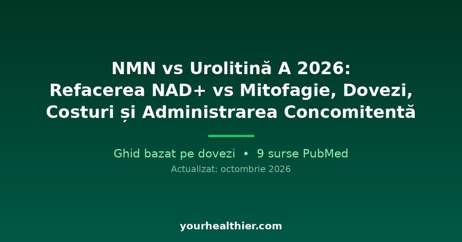 NMN vs Urolitină A 2026: Refacerea NAD+ vs Mitofagie, Dovezi, Costuri și Administrarea Concomitentă