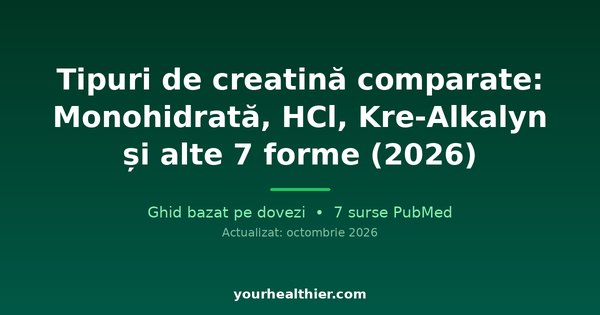 Tipuri de creatină comparate: Monohidrată, HCl, Kre-Alkalyn și alte 7 forme (2026)