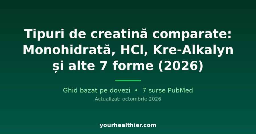 Tipuri de creatină comparate: Monohidrată, HCl, Kre-Alkalyn și alte 7 forme (2026)